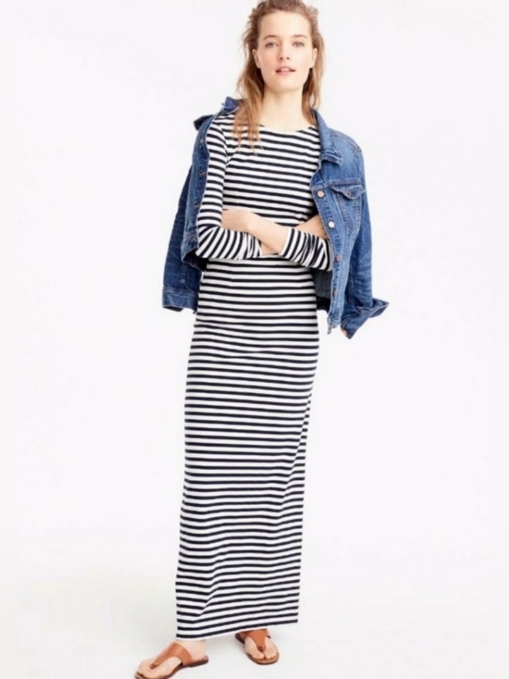 J. Crew Navy & White Striped Cotton Maxi Dress Size 4